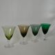 Set of 4 colored wine glasses with worked legs from the 50s