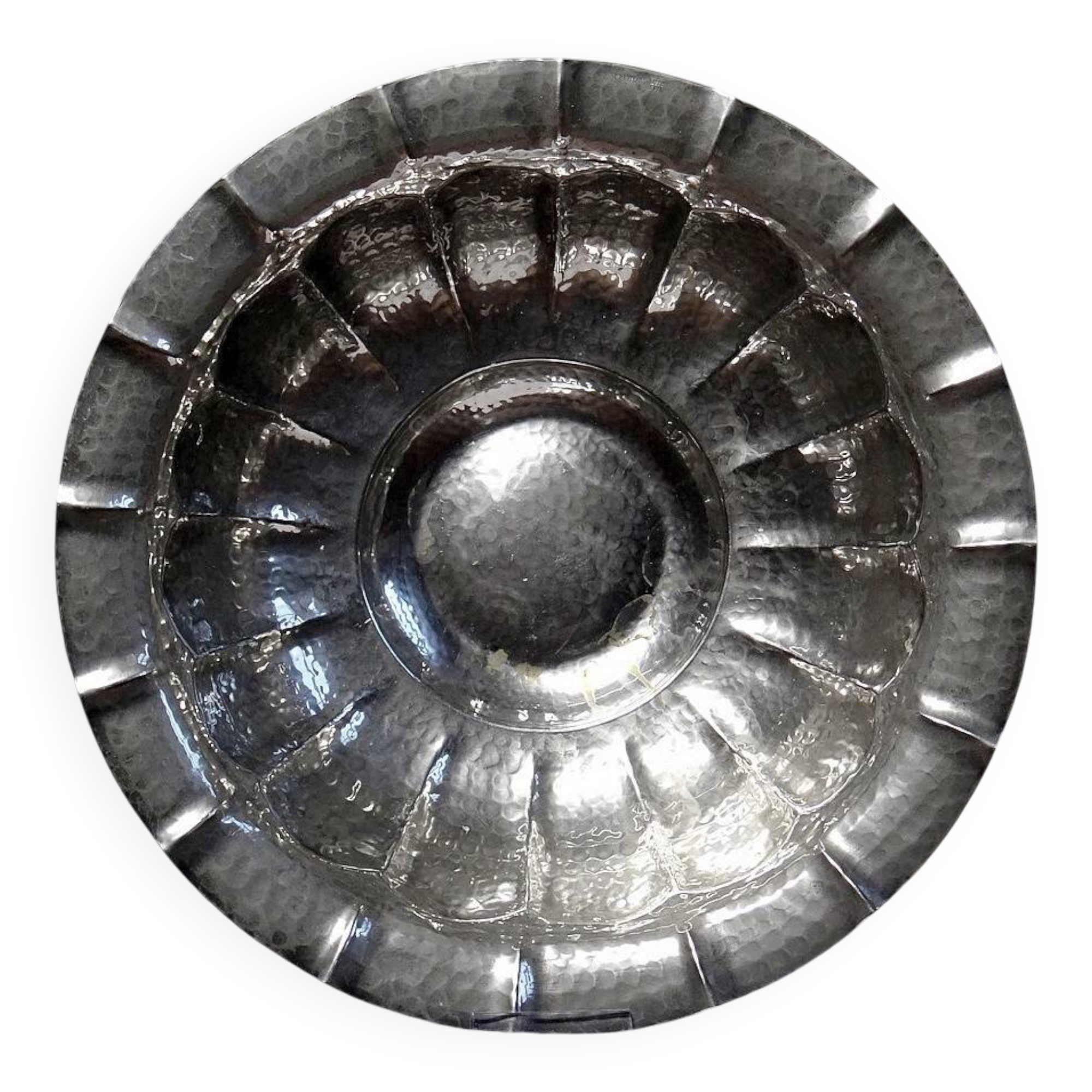 Large basin, bowl, Olri Italy vintage 50s Silver plated hammered