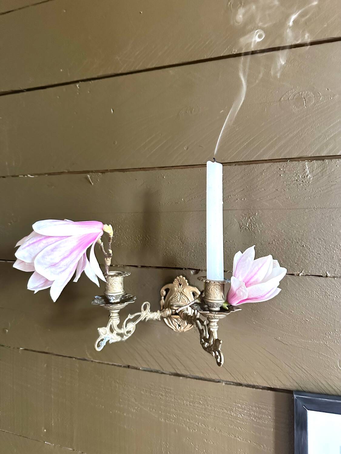 Pair of brass wall candle holders