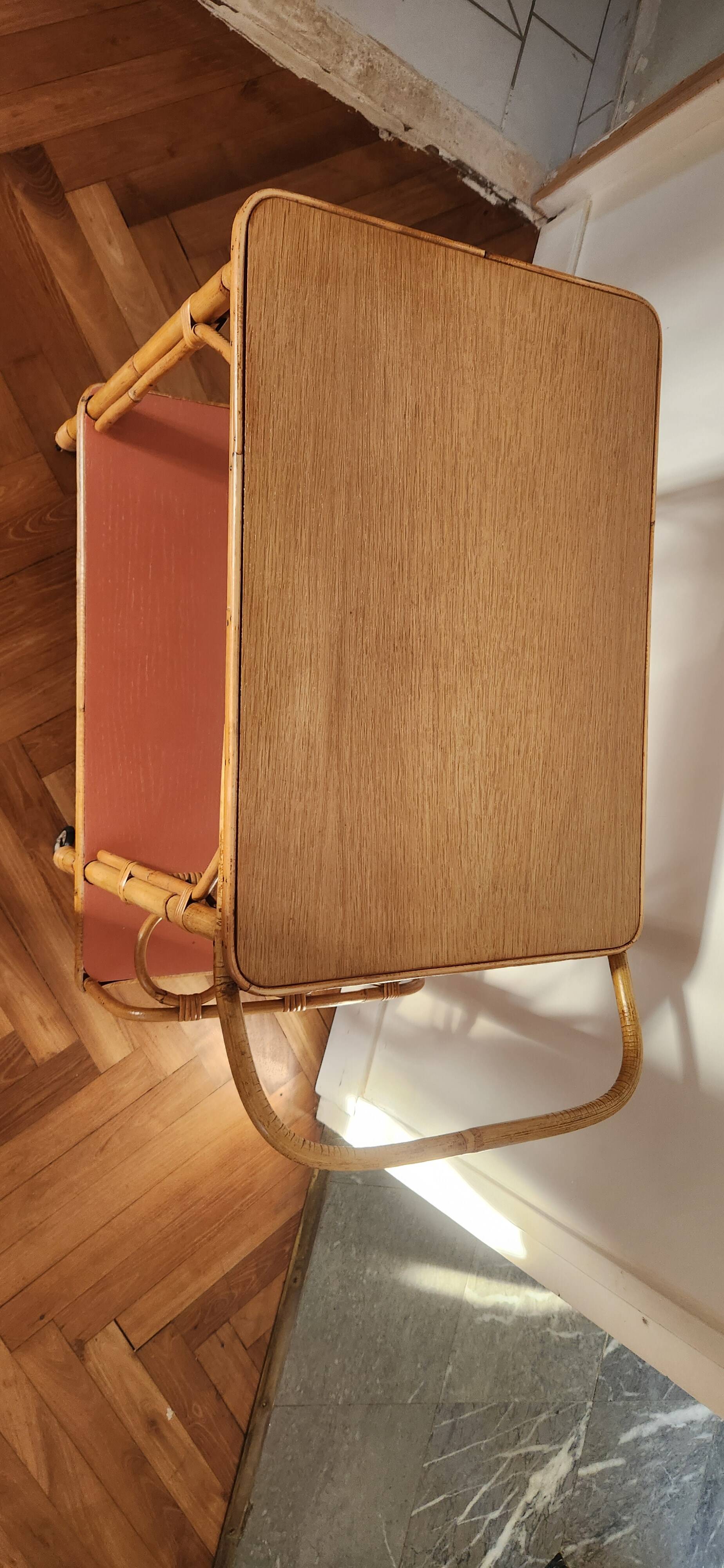 Rolling dessert trolley rattan bamboo terracotta