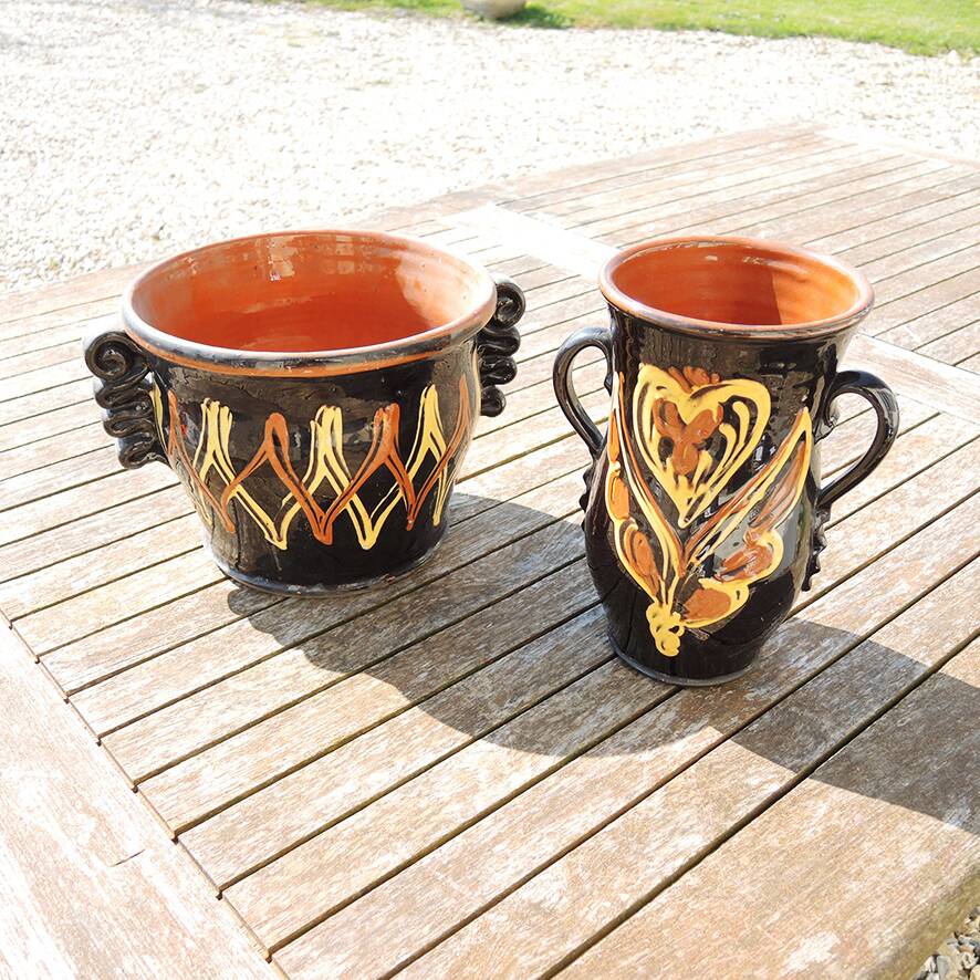 Antique Glazed Earthenware Vase & Planter