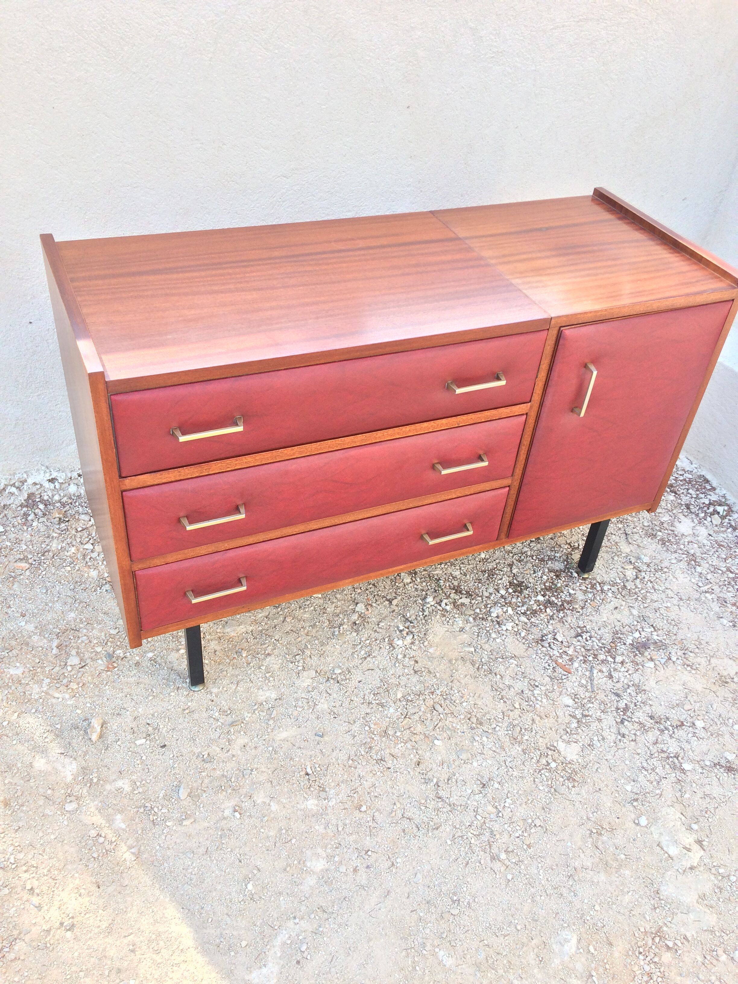 Commode coiffeuse Roger Landault bordeaux de 1965