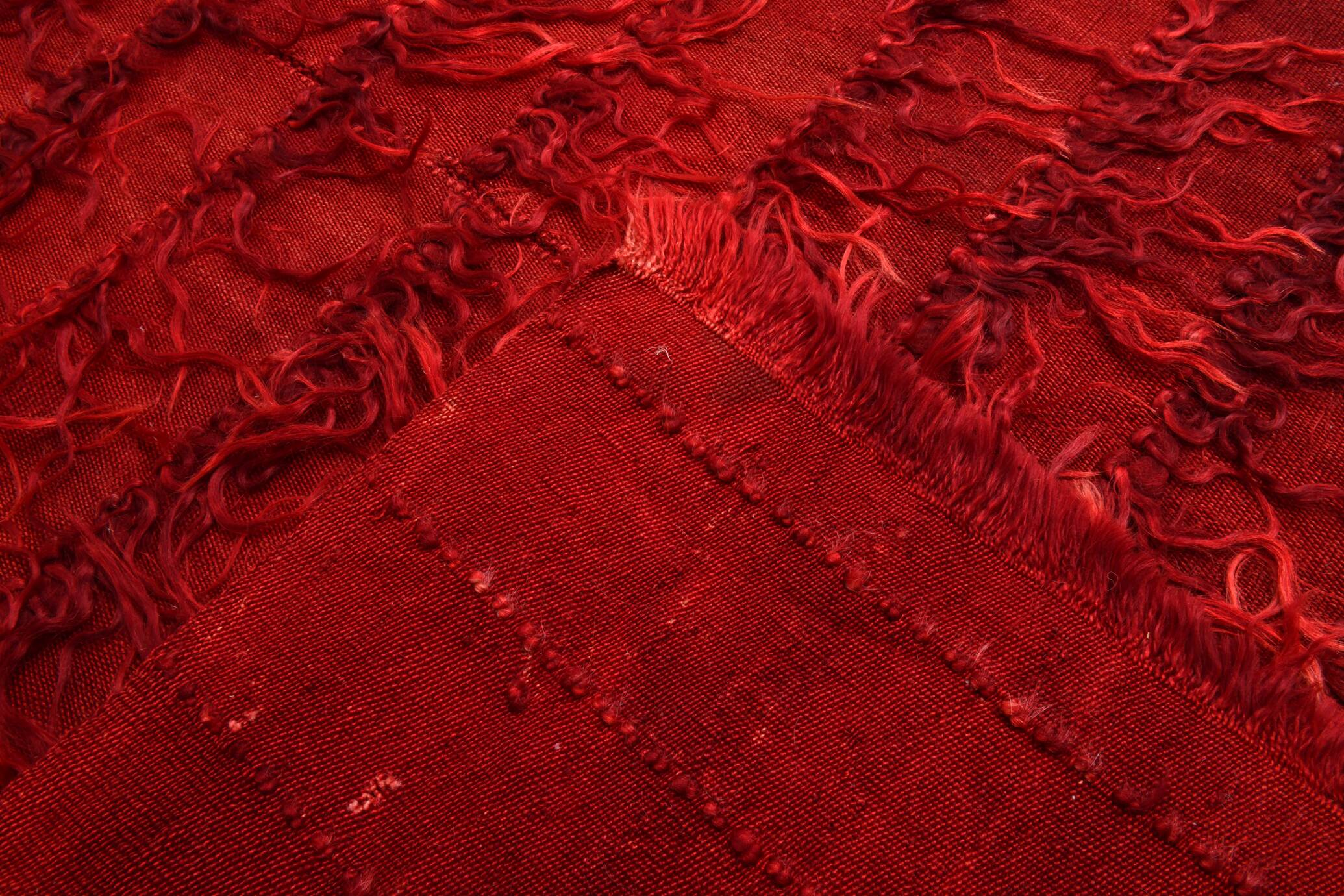 3x5 Wine Red Long Hairy Vintage Kilim Rug, 108x162Cm