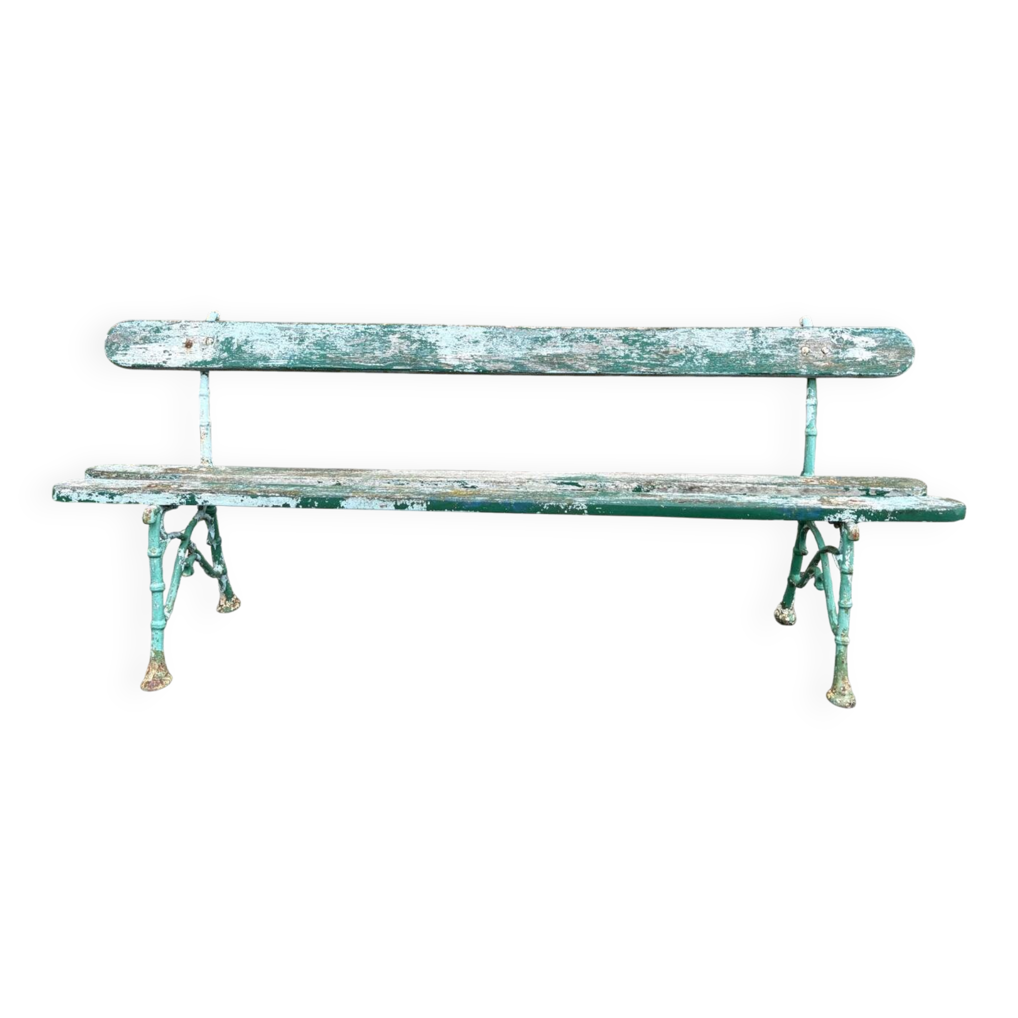 Old wooden and cast iron garden bench 2 m long – original patina