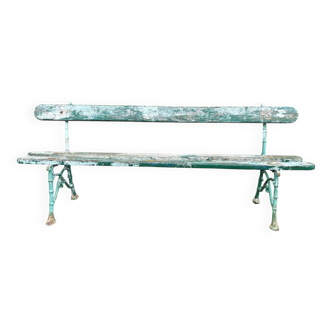 Old wooden and cast iron garden bench 2 m long – original patina