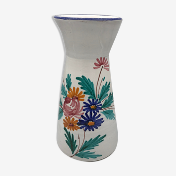 Vase vintage en céramique signé à décor de fleurs polychrome 25 cm