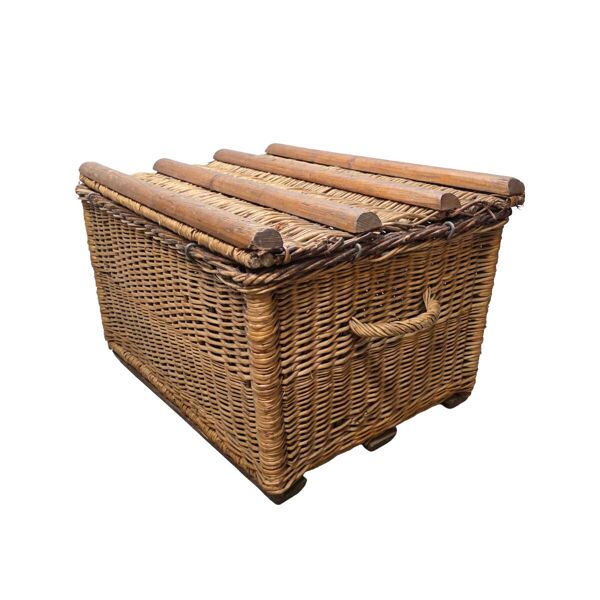 Ancien grand panier en osier français, première moitié du XXe siècle