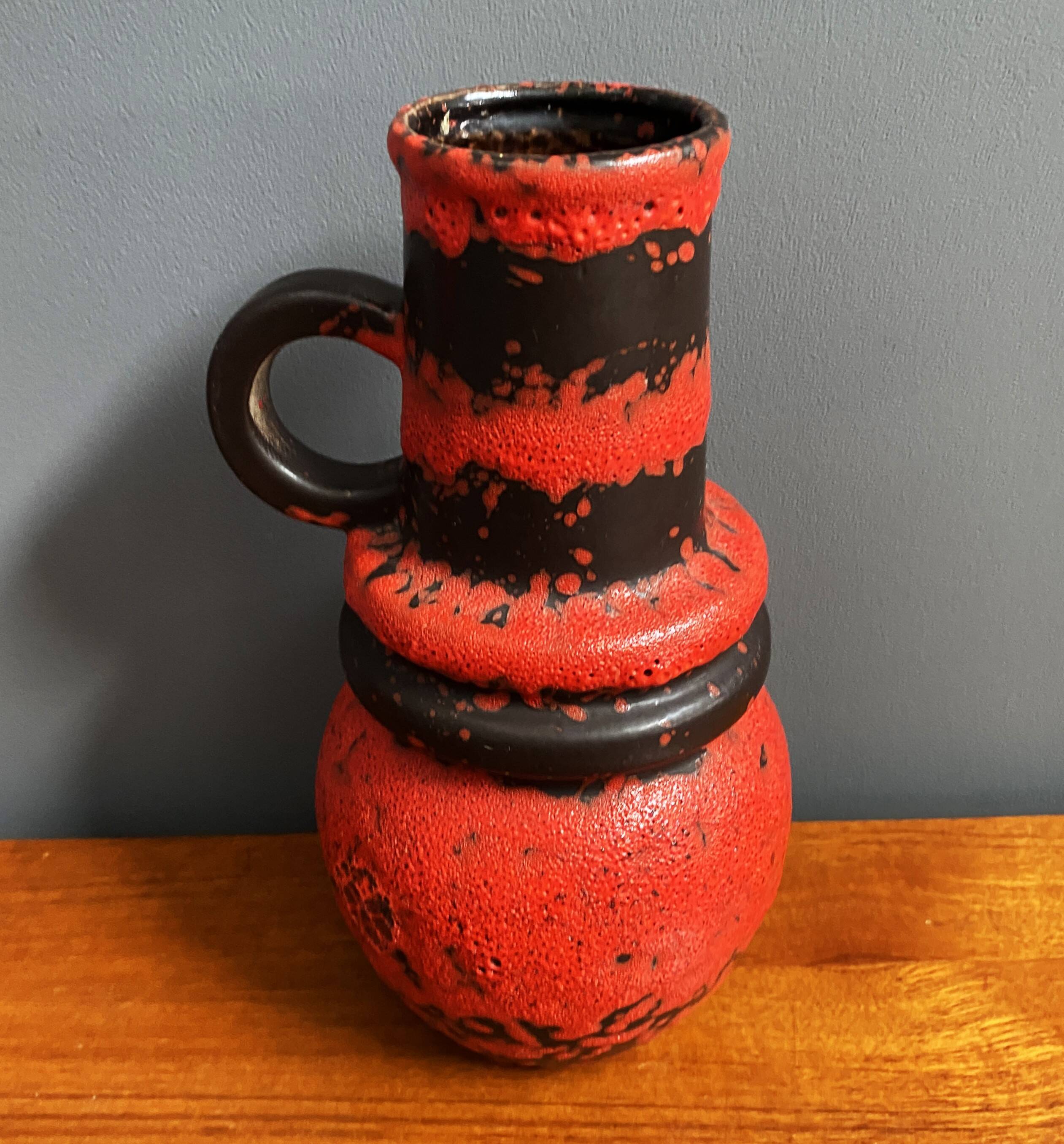 Scheurich vase model 428-26 red and black west germany pottery
