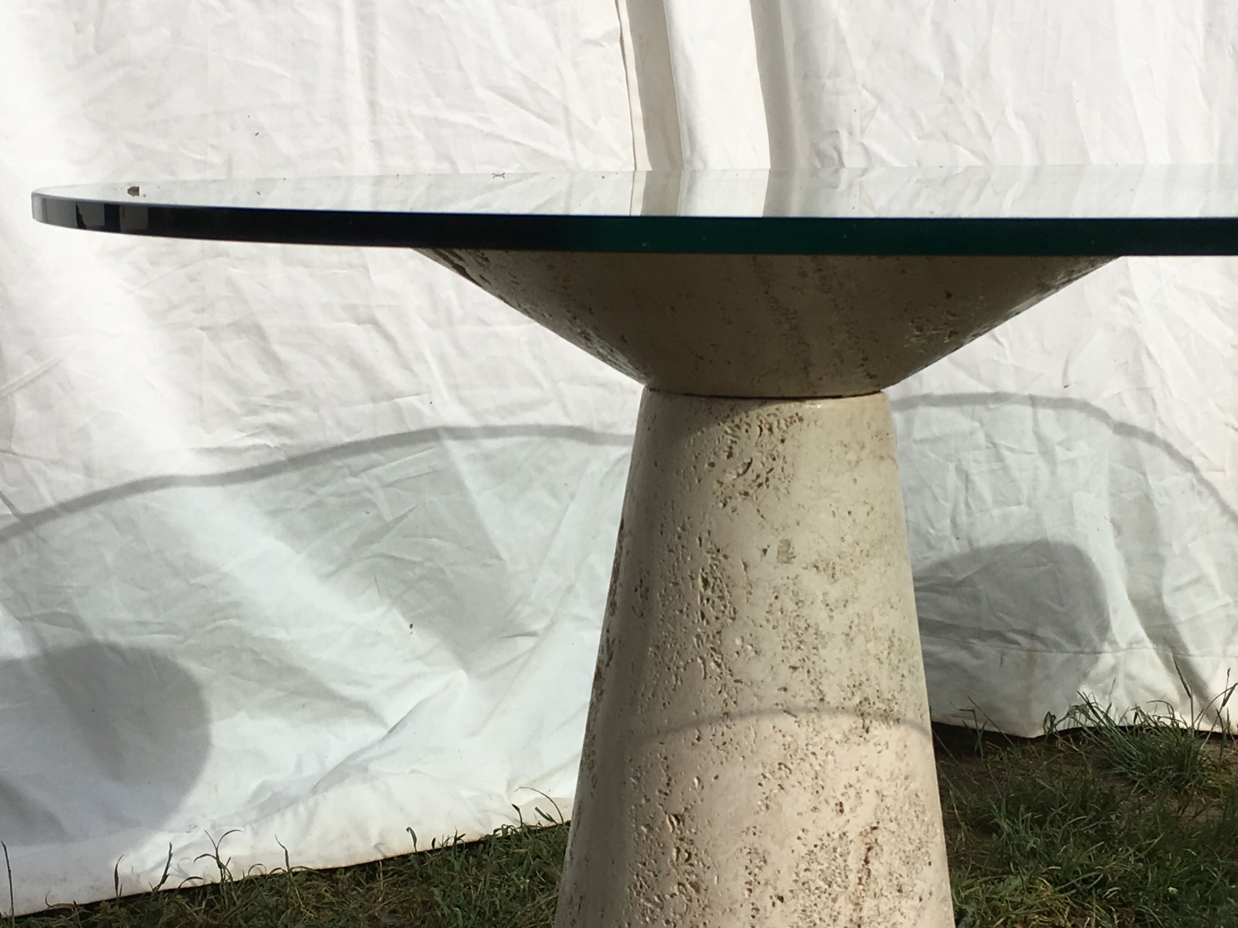 Table glass columns travertine design 1980