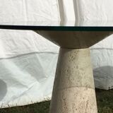 Table glass columns travertine design 1980