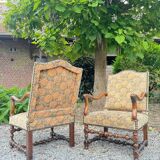Pair of louis xiv period walnut armchairs, 17th century