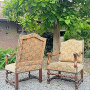 Pair of louis xiv period walnut armchairs, 17th century