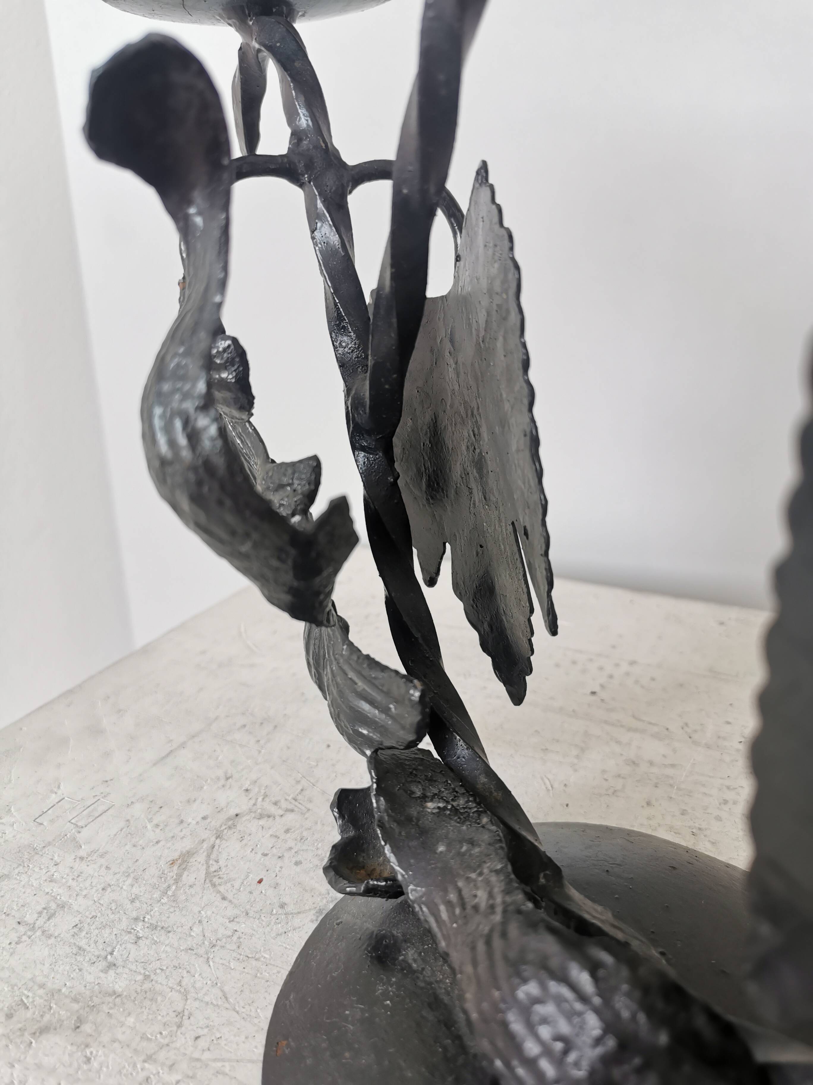 Vintage Forged Iron Grape Leaves Candlestick - Yugoslavia Mid-Century Decor