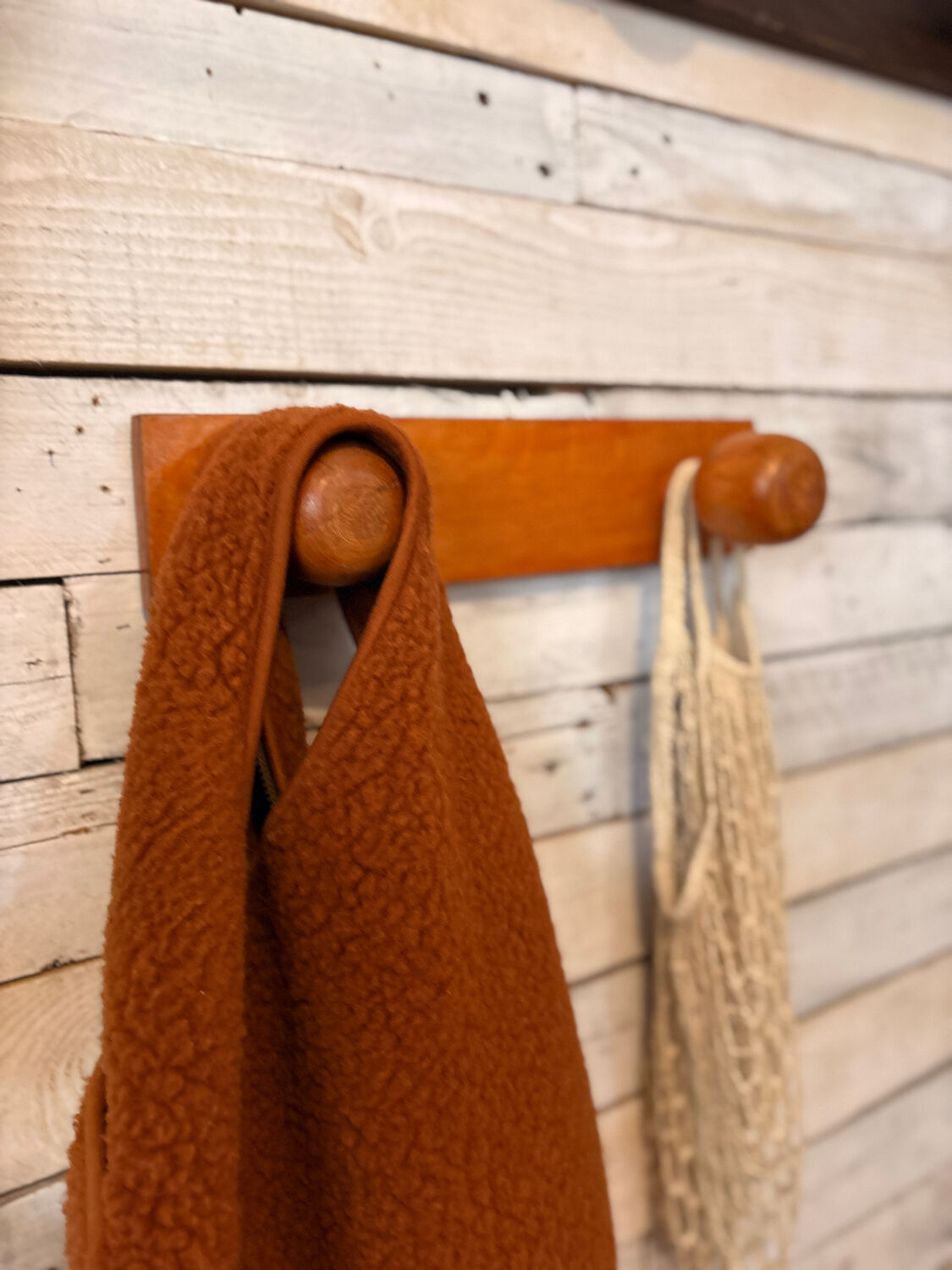 1950s wooden coat hook in red