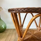 Round rattan coffee table double floor 60s