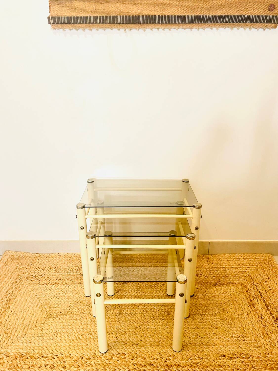 Glass nesting tables Yves Boutboul design 70s Signed