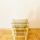 Glass nesting tables Yves Boutboul design 70s Signed