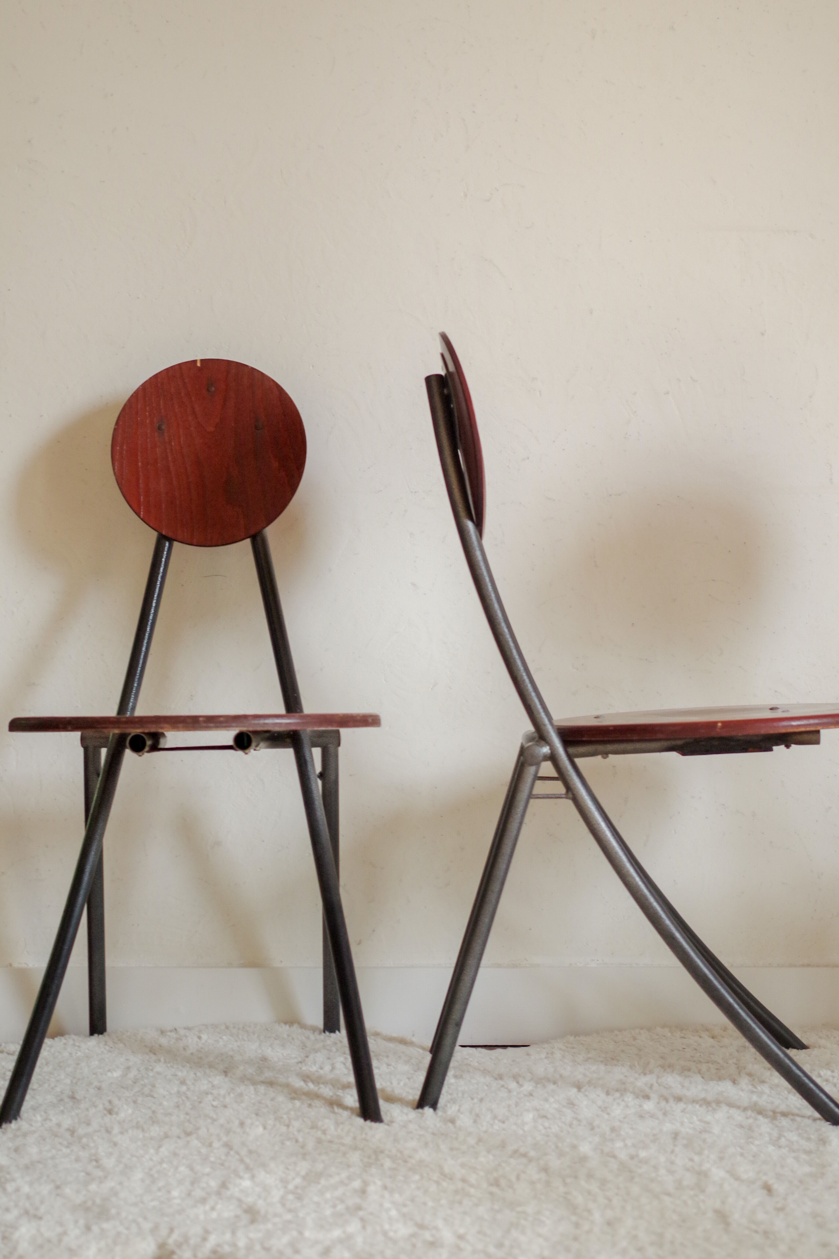 Old wooden chair and seated metal and round back