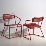 Anciennes chaises de jardin rouges (c.1920). Ensemble de 4 pièces #37