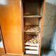 Vintage Scandinavian wardrobe, tapered legs, sliding door.