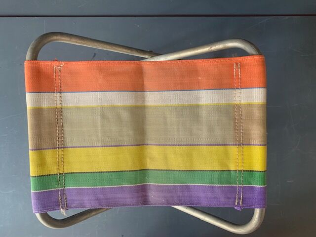 Vintage folding beach stool, stripe, nylon, 1960