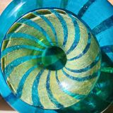 Vintage 1976 Mdina Glass Ming Bulbous Vase Blue and Yellow Swirl Hand Blown