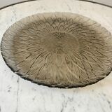 Round dish in smoked glass flower pattern 70s