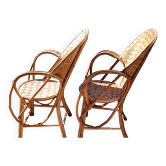 Chestnut braid armchairs from the 70s