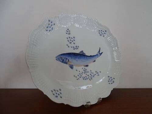 Fish plate limoges "corail la mer" porcelain a. giraud & cie sauviat