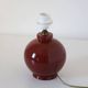 Recycled vintage lamp — burgundy ceramic base, floral voile shade