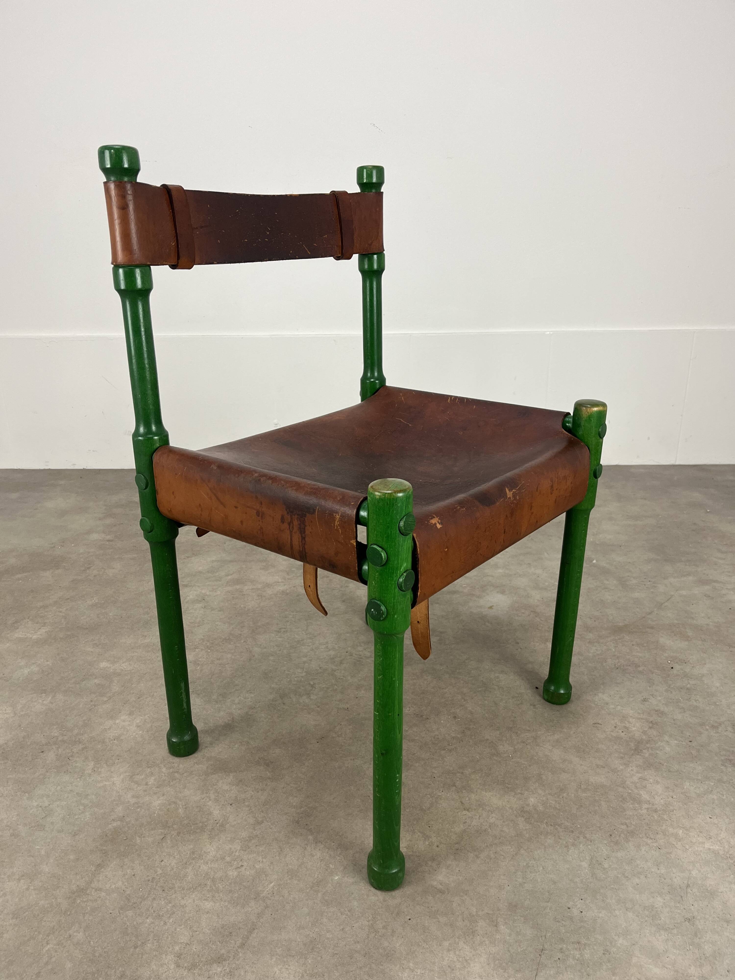 Stretched leather safari chair, 60s Jungle Chic style