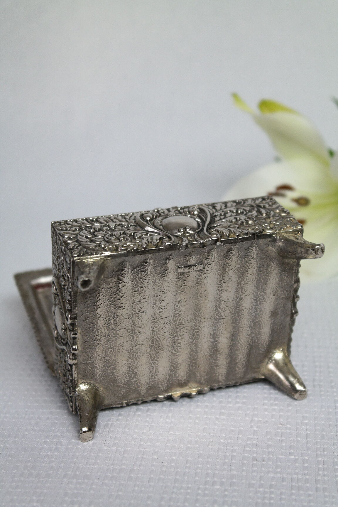 Vintage Silver Metal Jewelry Box Japan