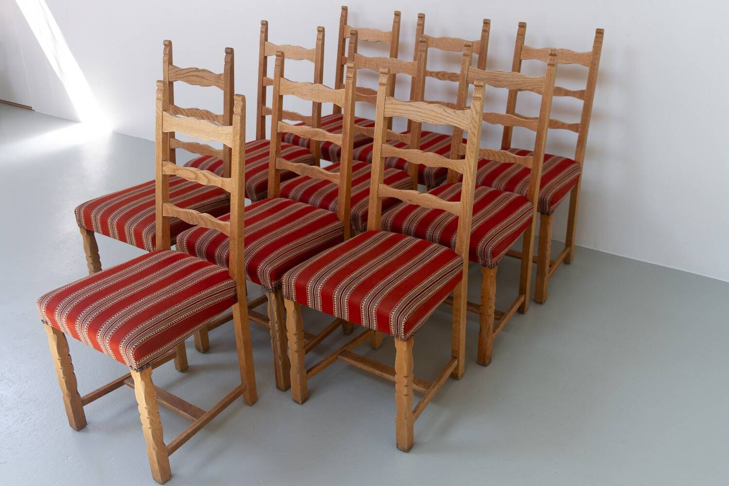 Vintage danish brutalist ladder back oak dining chairs