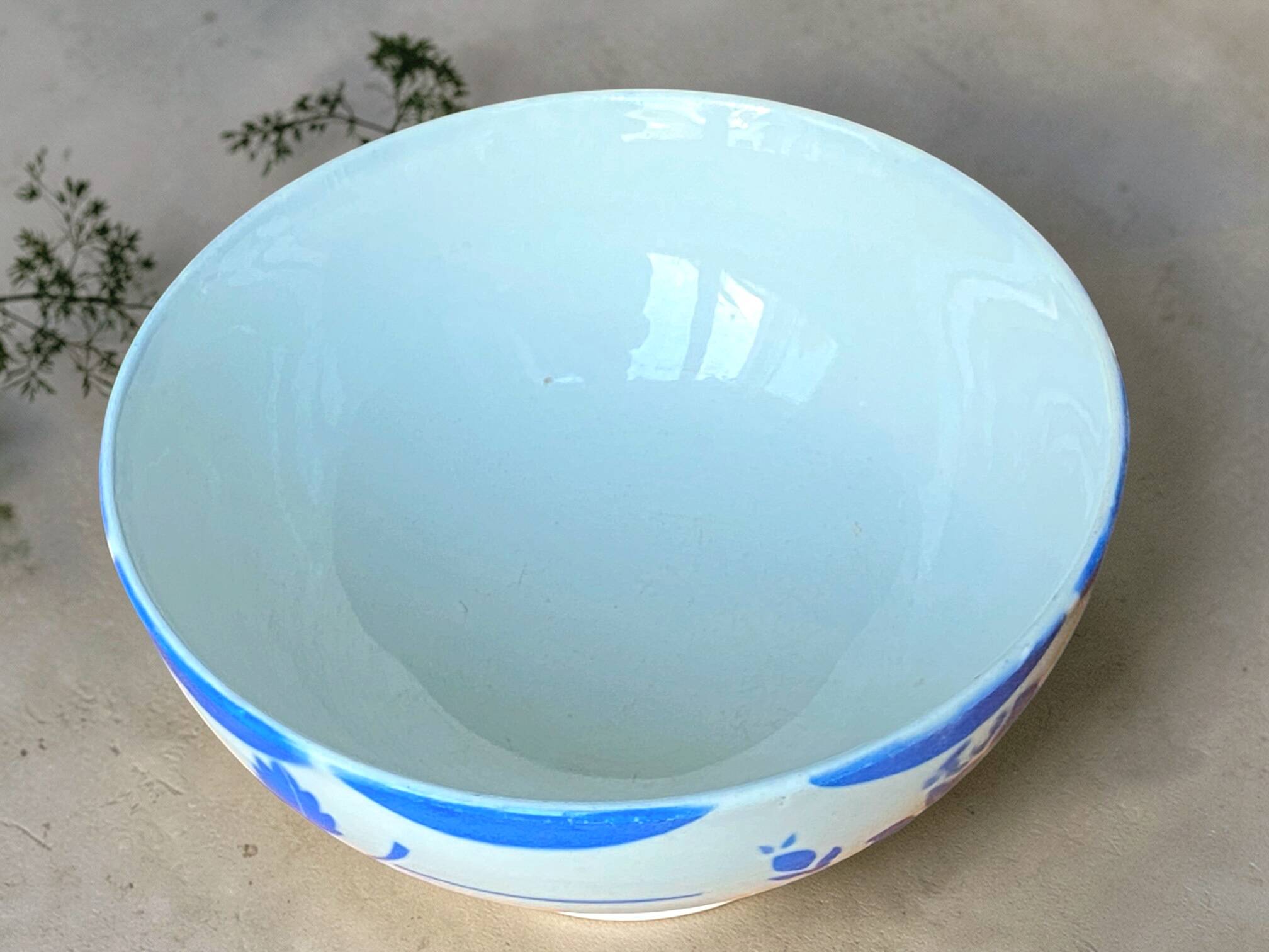 Large antique earthenware bowl from Gien, Mona decoration.