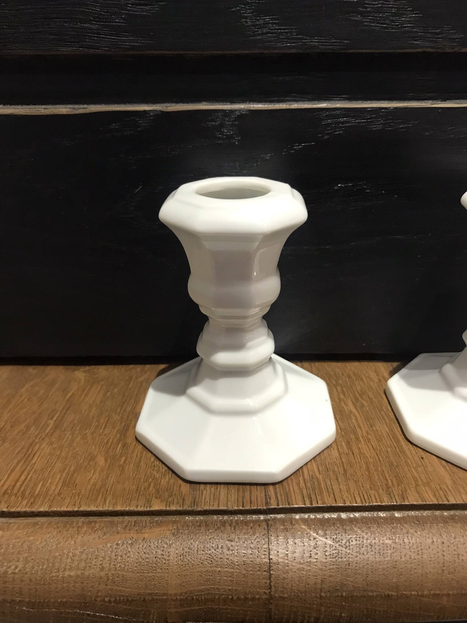 set of 2 vintage white porcelain candlesticks