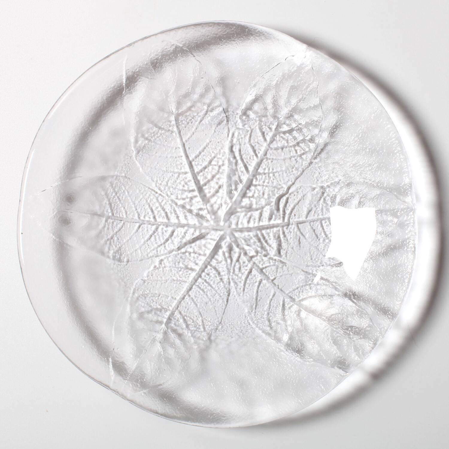 Set of 3 Vintage Kosta Boda Glass Dessert Plates / Scandinavian Leaf Design