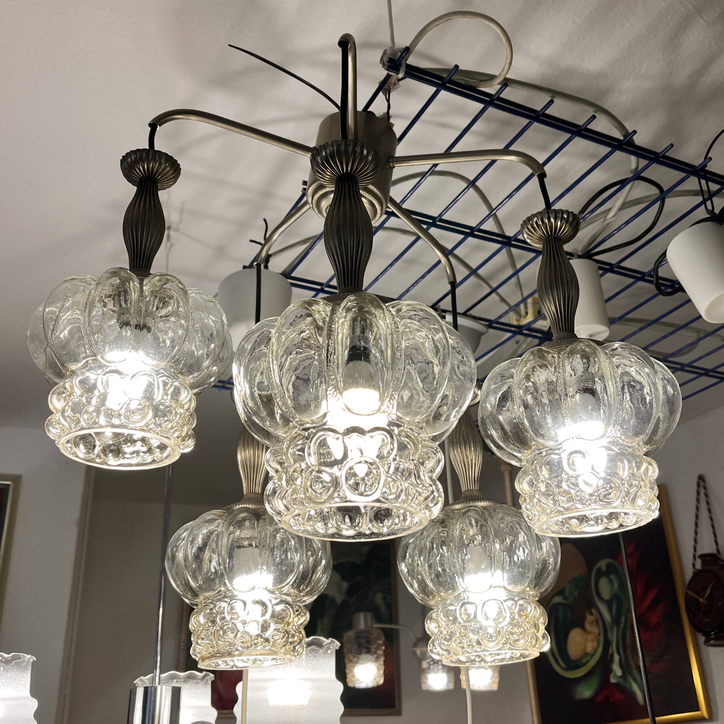 Mid-century modern cascade chandelier veb narva leuchten, germany, 1970s.