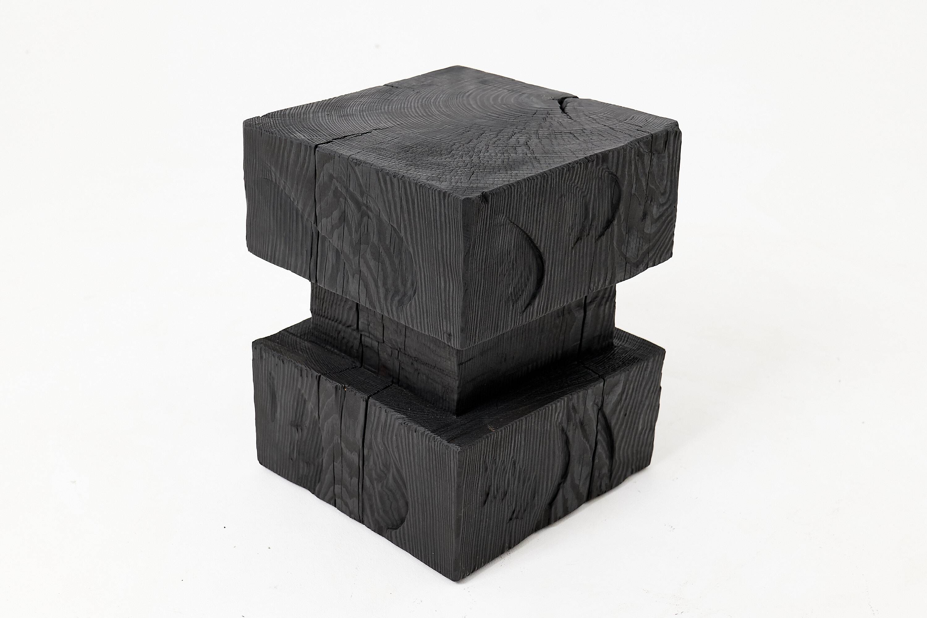 Ebonized solid wood sculptural stool / side table, Logniture