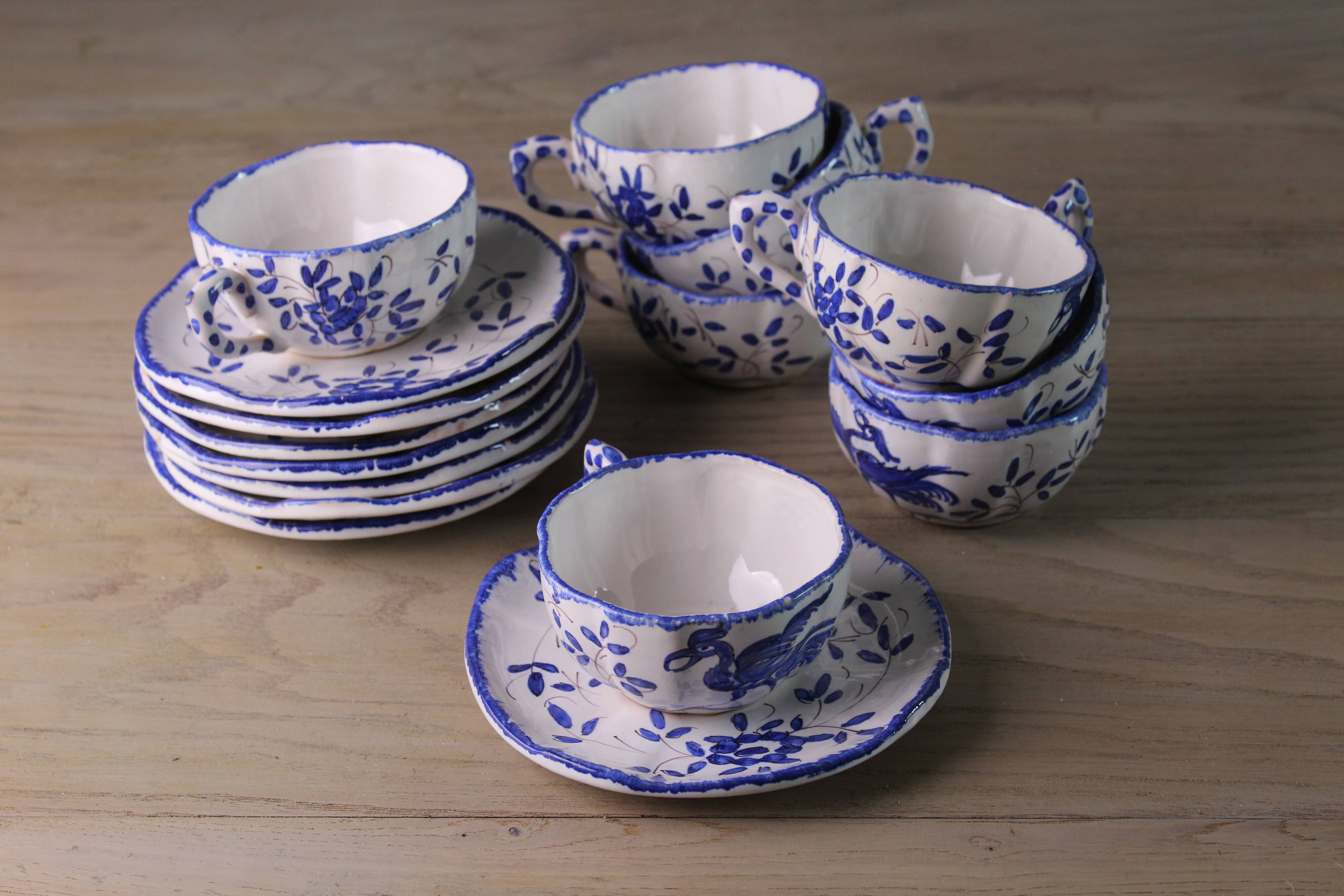 Set of 8 Moustiers cups, tea or coffee (1950s/60s)