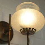Vintage wall lamps / set of 3 / copper and ice glass rustic sconces