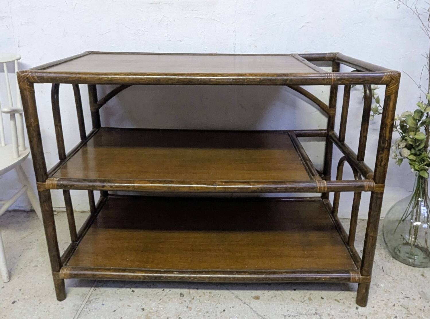 Large rattan console shelf/side table/TV/hi-fi unit