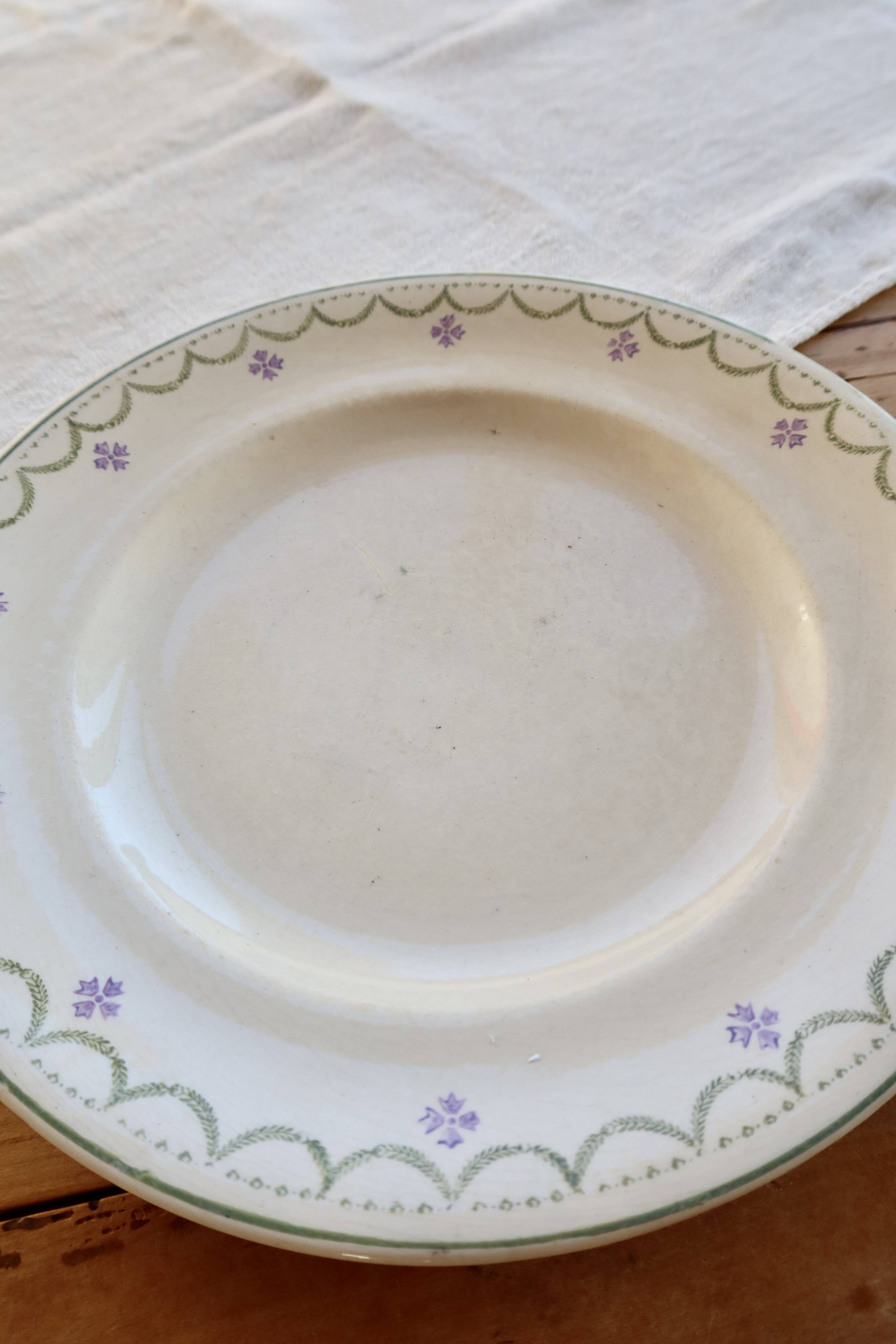 Antique flat plate, Longwy ironstone, Violetta model.