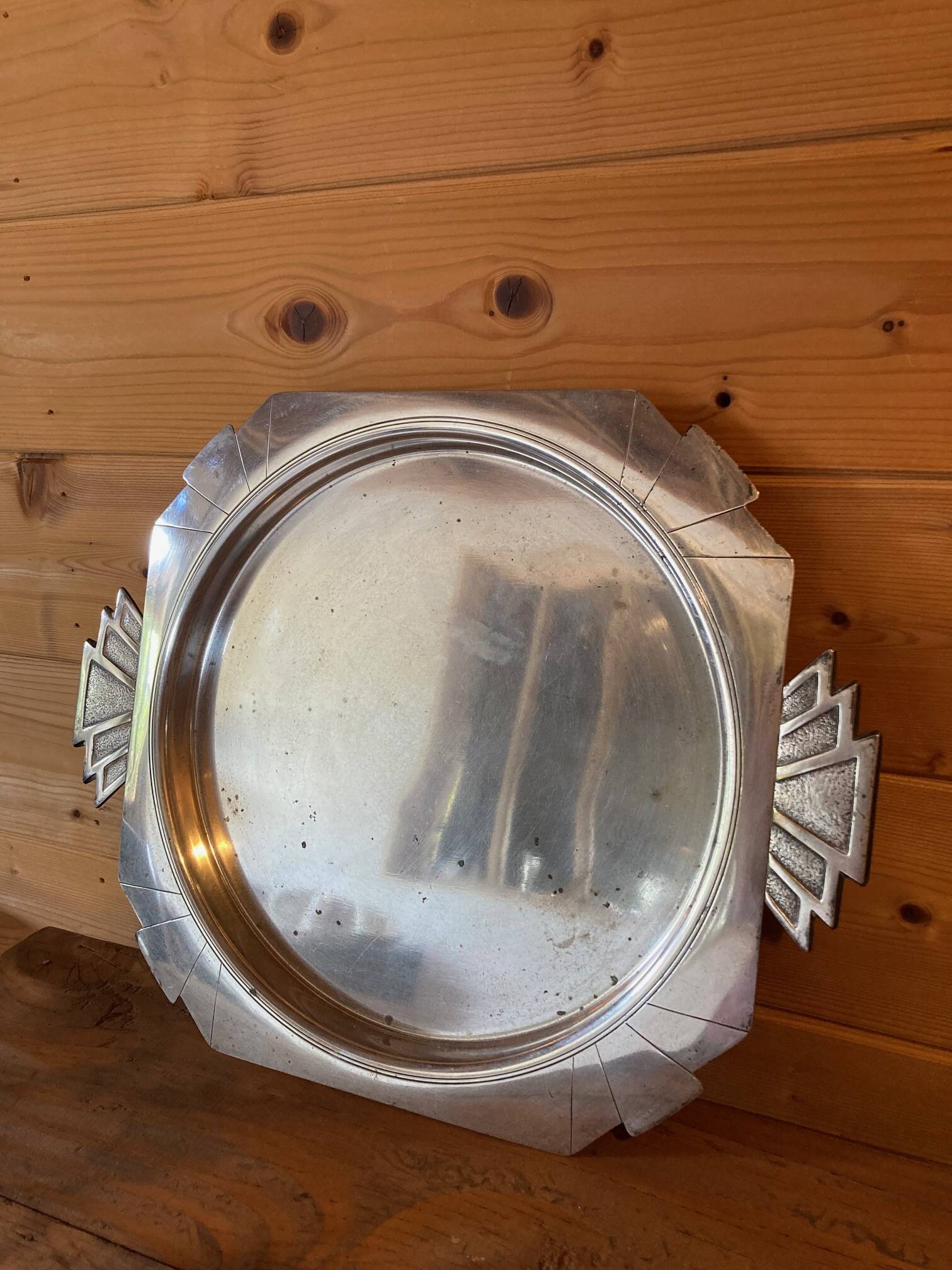 Elegant Art Deco silver-plated metal serving tray, double hallmarked