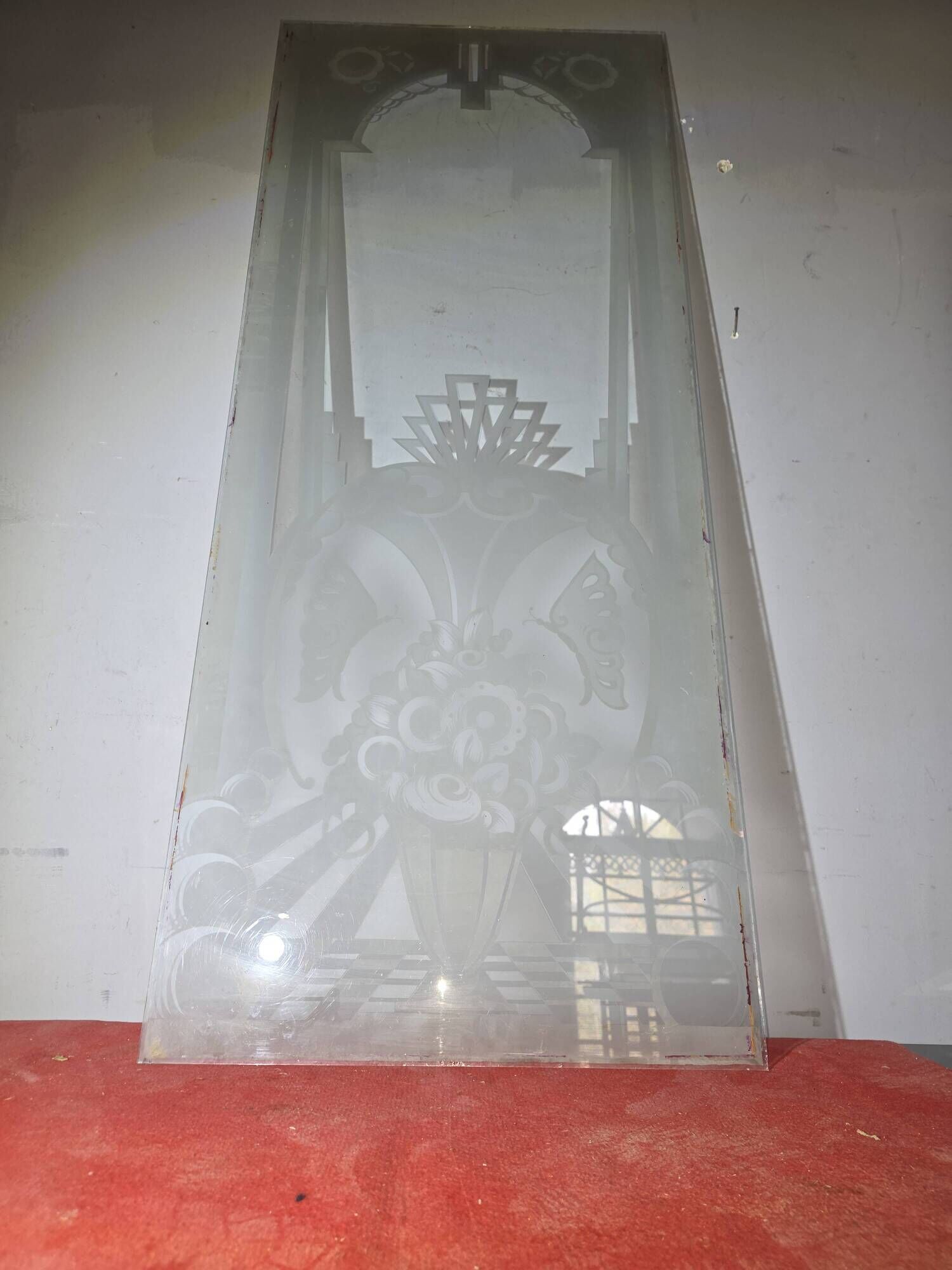Art Deco engraved glass door panel