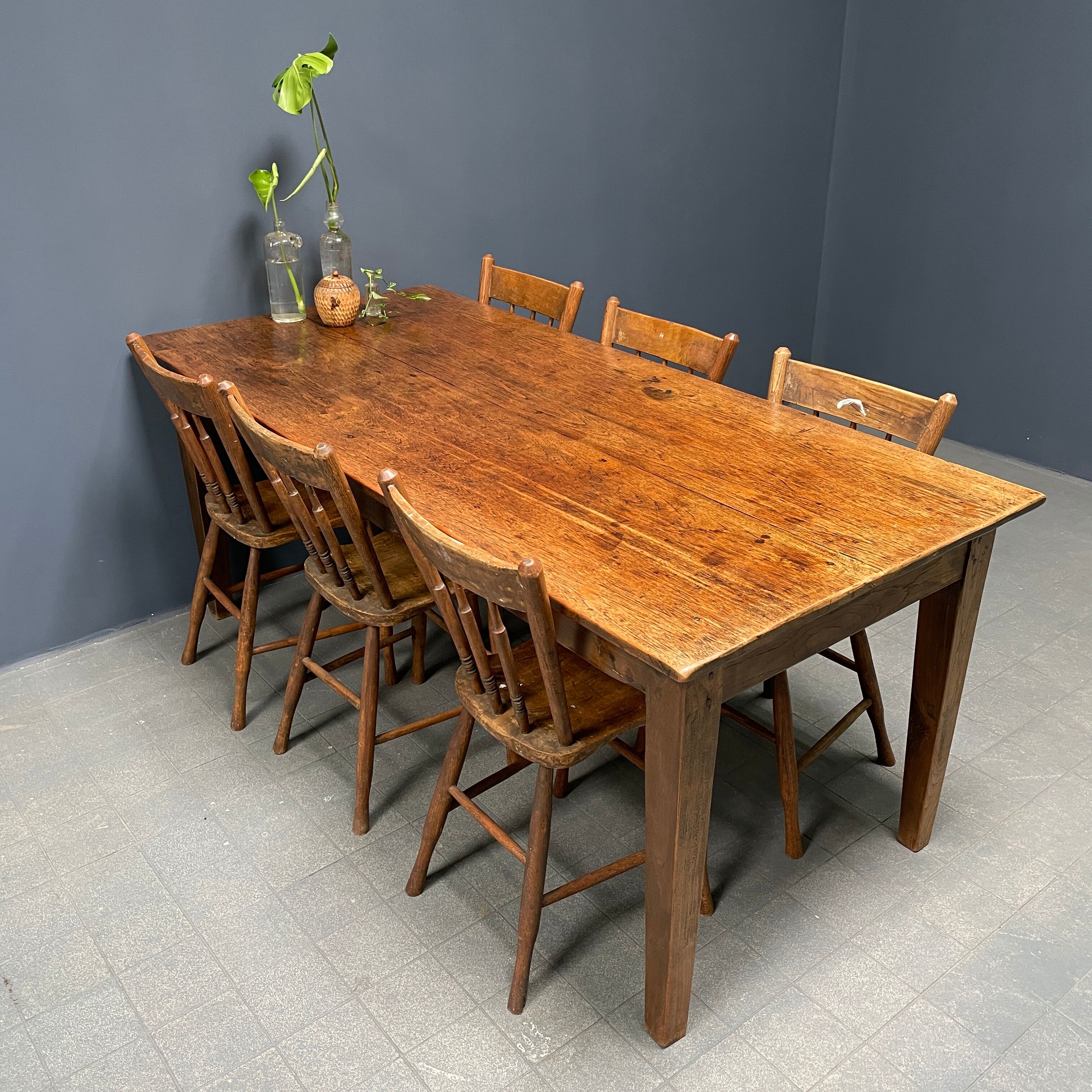 Rustic french farmhouse dining table made of oak and elm