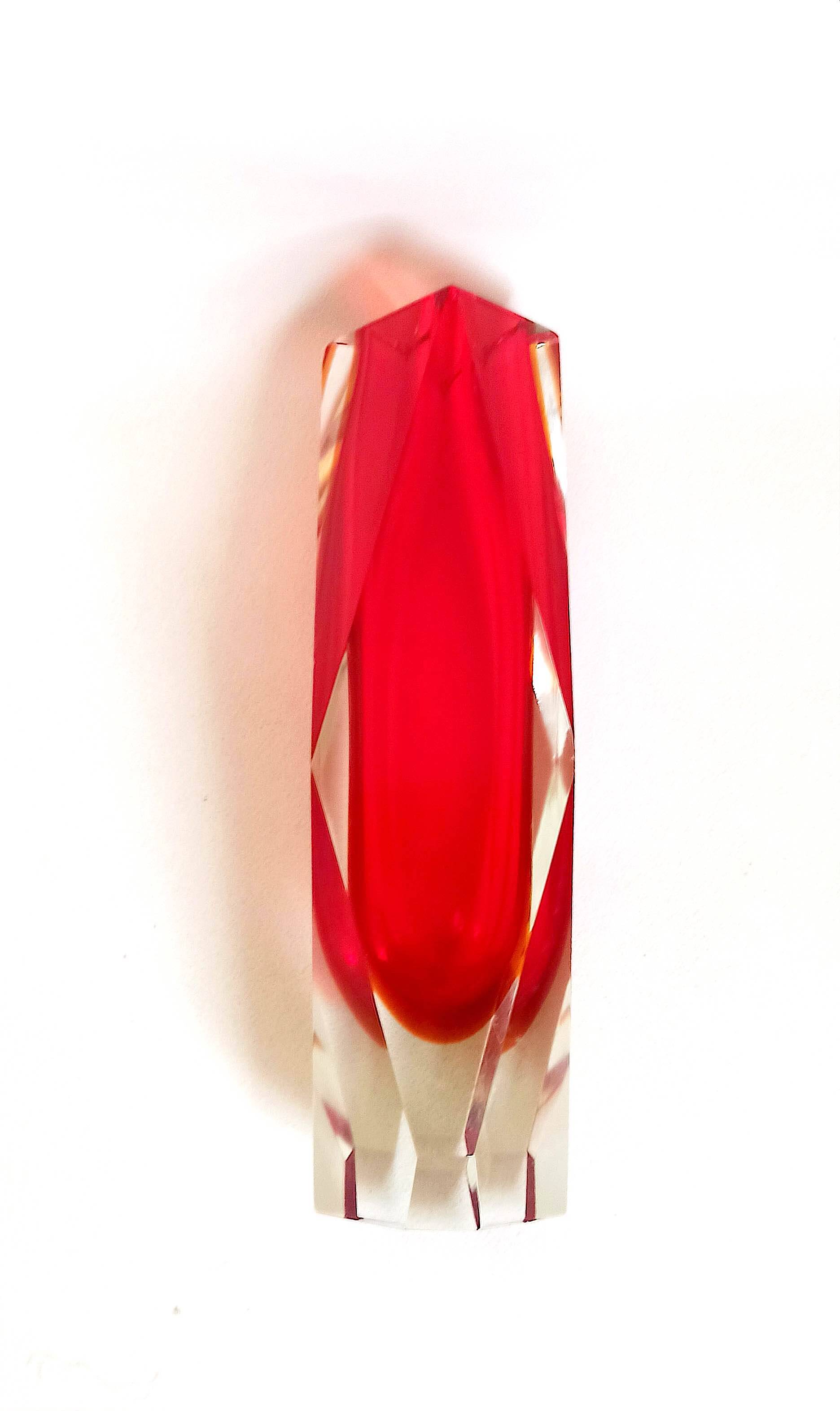 Bright red Murano Sommerso faceted vase 1960s Height 30 cm