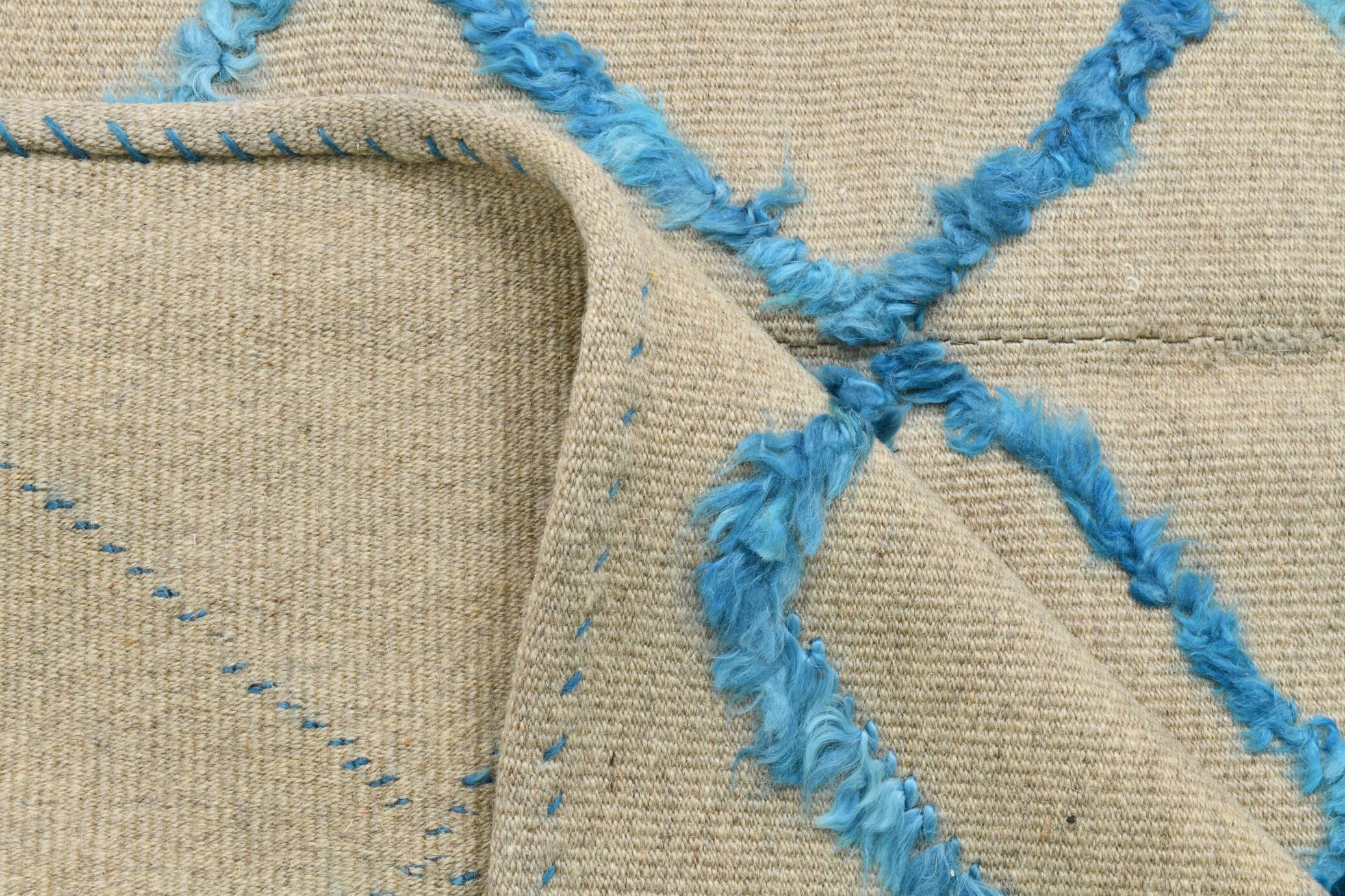 6x9 Beige & Blue Handmade Moroccan Rug, 185x282Cm SK 7339