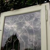 Window frame 179x88cm walnut oak wrought iron grille opening glass panel