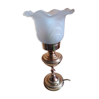 Lampe ancienne cuivre et opaline