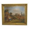 Oil painting animated countryside scene late eighteenth century